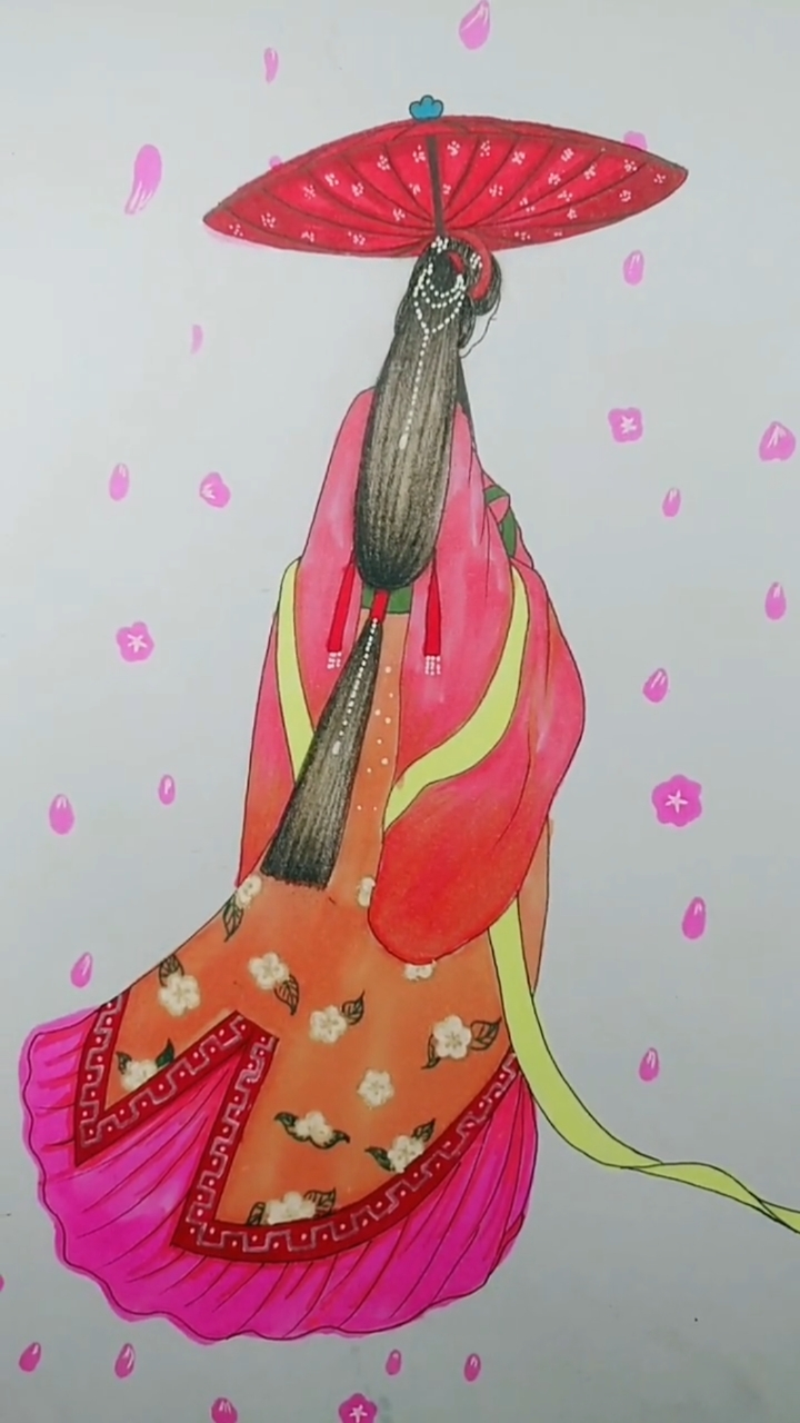简笔画#古风小姐姐的好看背影画法,今天很流行古装,太好看啦