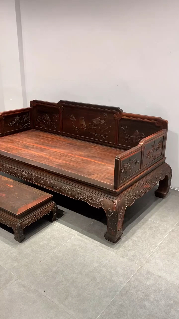 古典红木家具#大红酸枝罗汉床-度小视