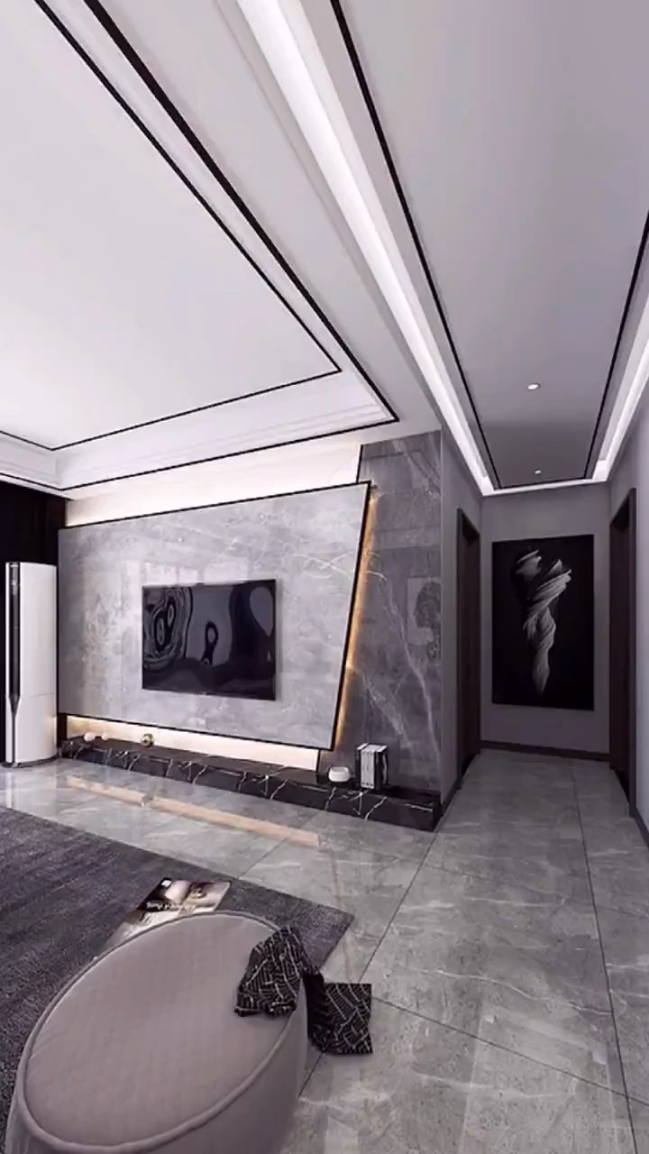 #电视背景墙#黑白灰异型悬空背景墙