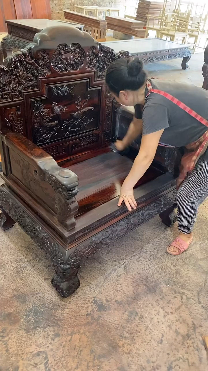 古典红木家具#花鸟大沙发擦生漆