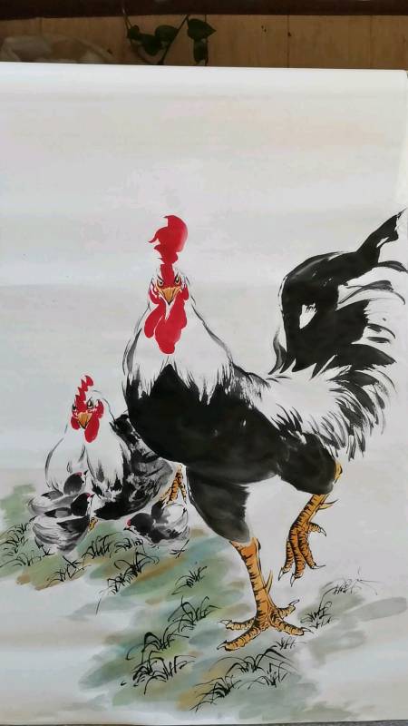 王兴民国画公鸡:水墨画,画公鸡-度小视