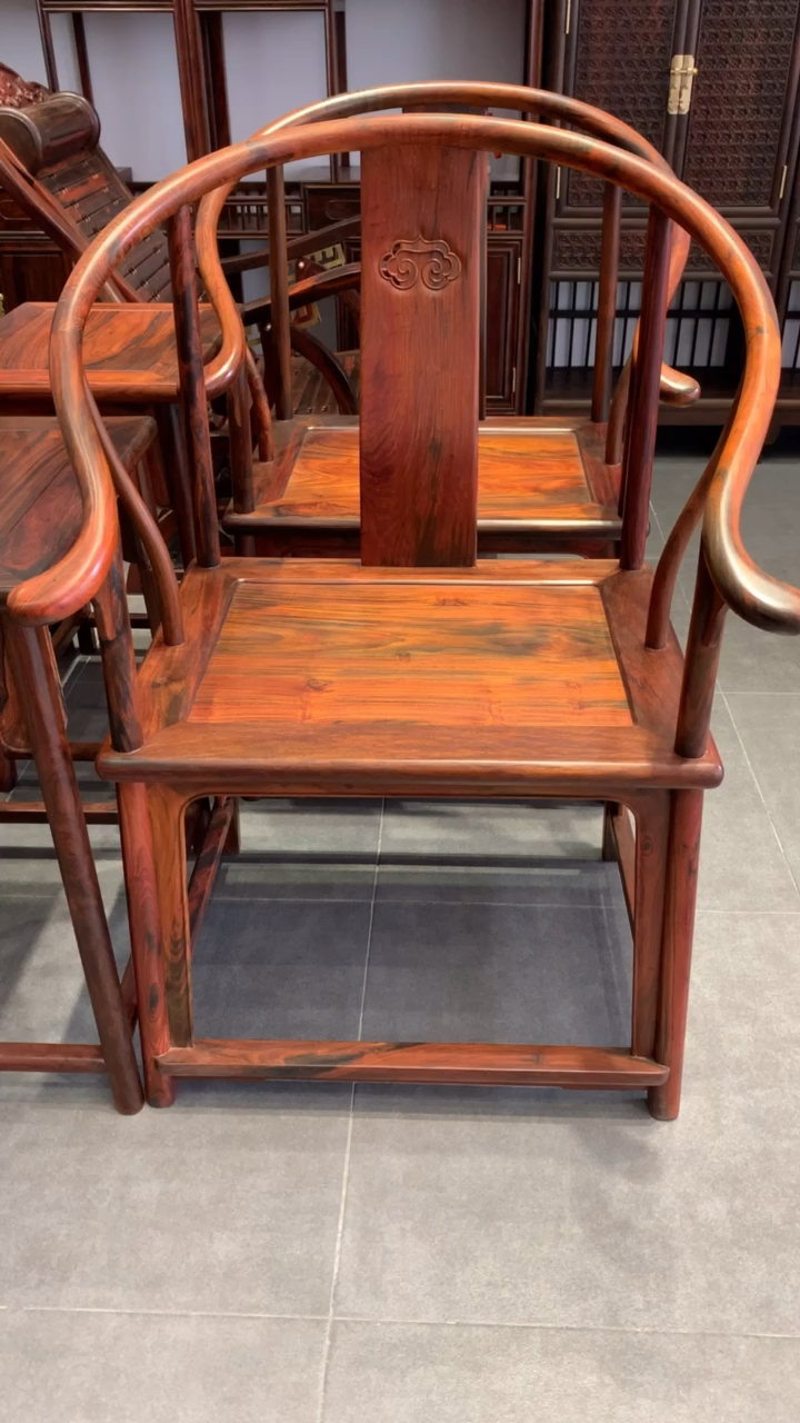 古典红木家具#红木家具大红酸枝交趾黄檀圈椅三件套!器型优美!