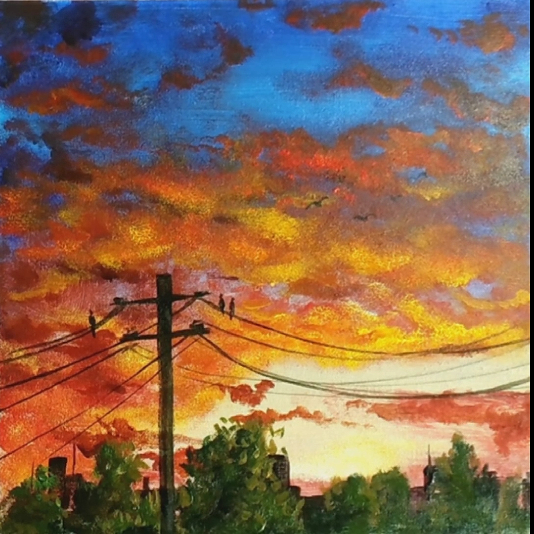 风景画#【丙烯画】夕阳下的天空