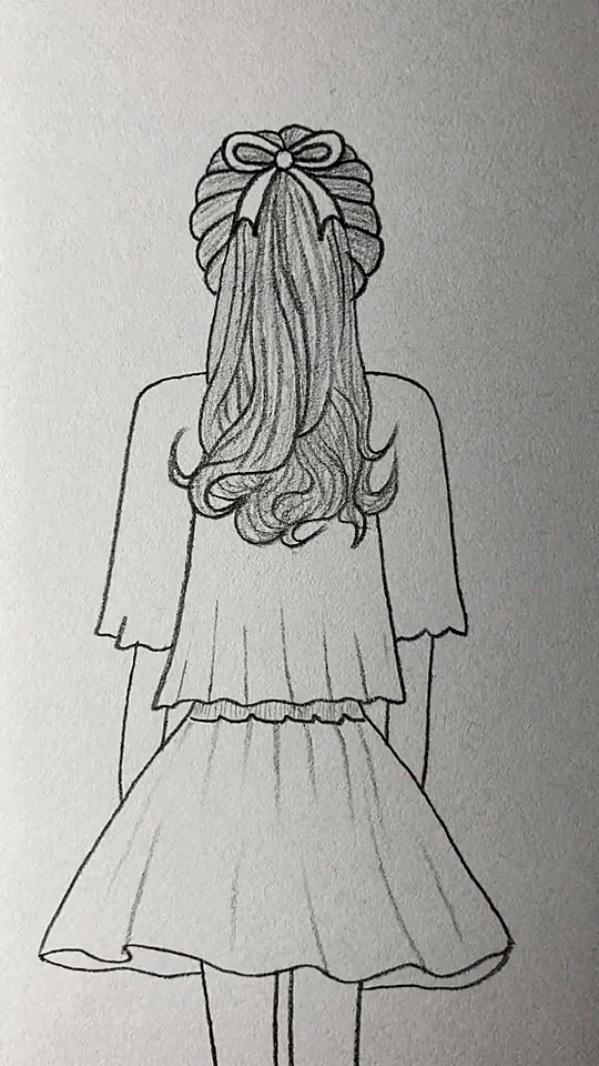 简笔画#画马尾辫女孩背影