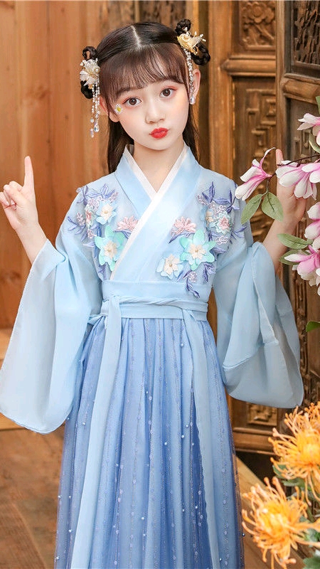 儿童古装汉服女2020中国风仙清新襦裙超仙女童连衣裙女孩钉珠公主裙