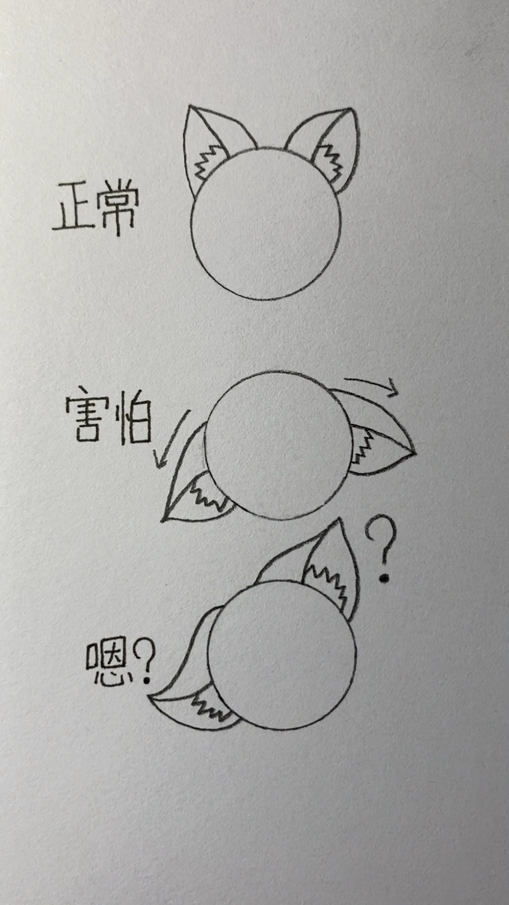 三种代表不同情绪的猫耳朵画法