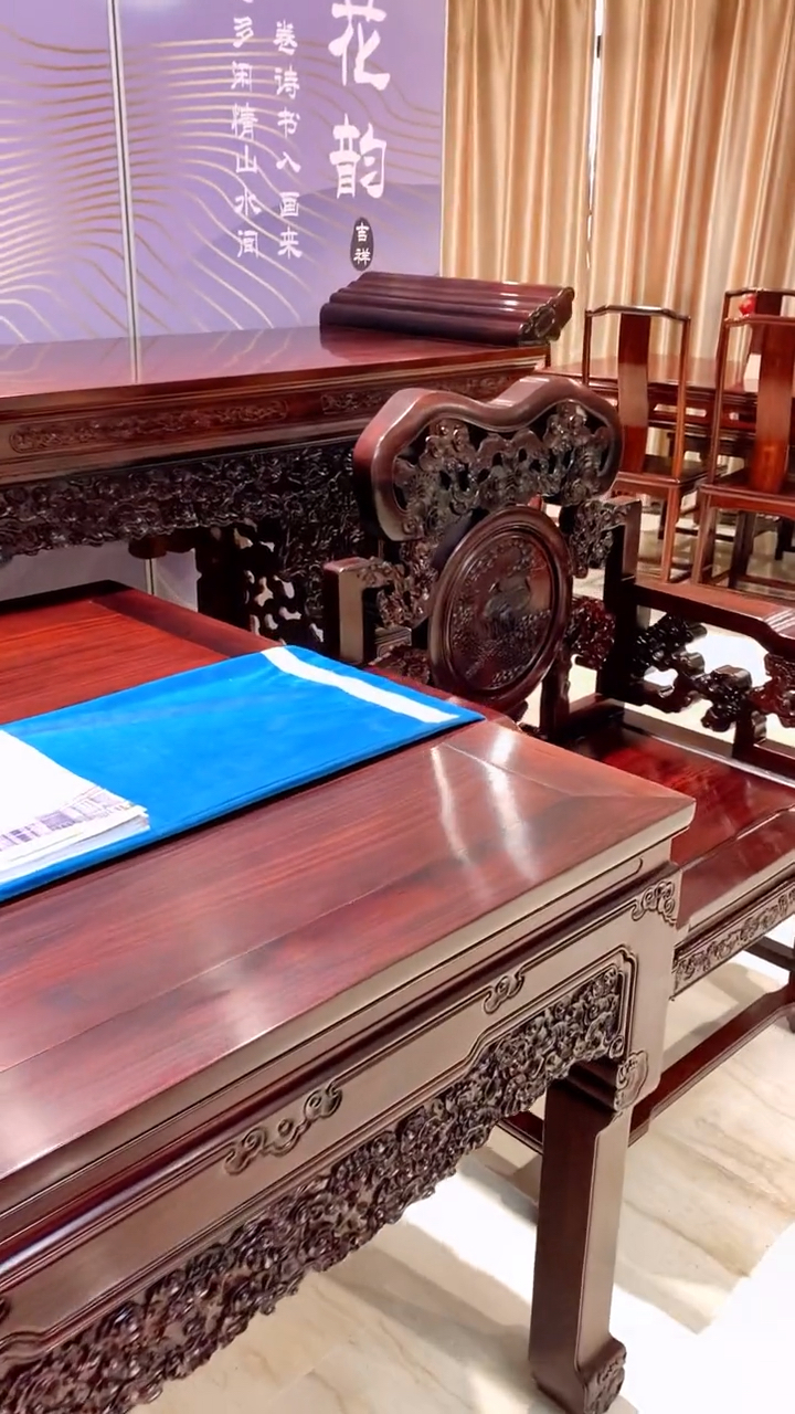 大红酸枝交趾黄檀#古代家里大厅里的标配就是有一套中堂家具!