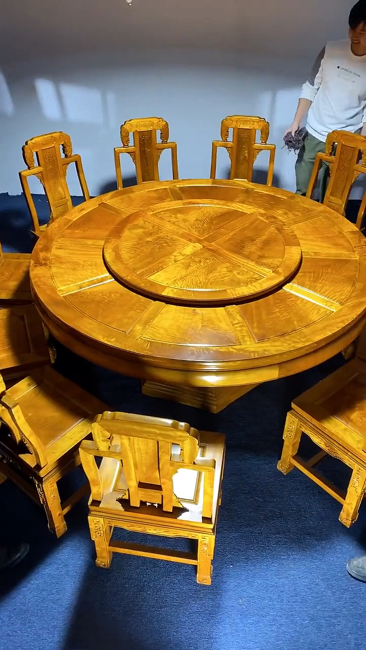 红木古典家具#金丝楠木圆餐桌