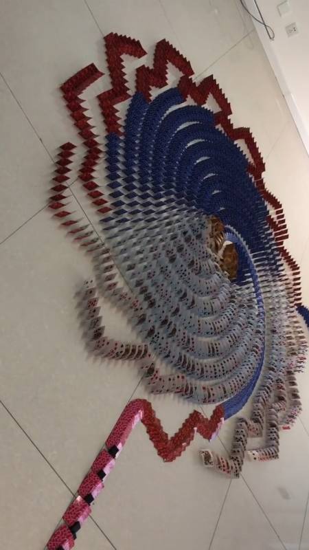 多米诺骨牌#用三天搭建的12663张纸牌多米诺作品,一起见证这奇迹的