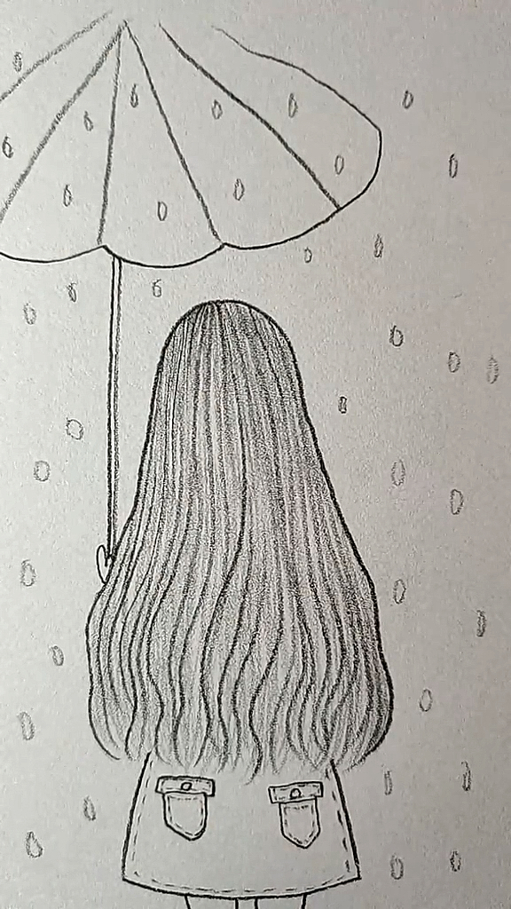 简笔画长发及腰的女孩背影