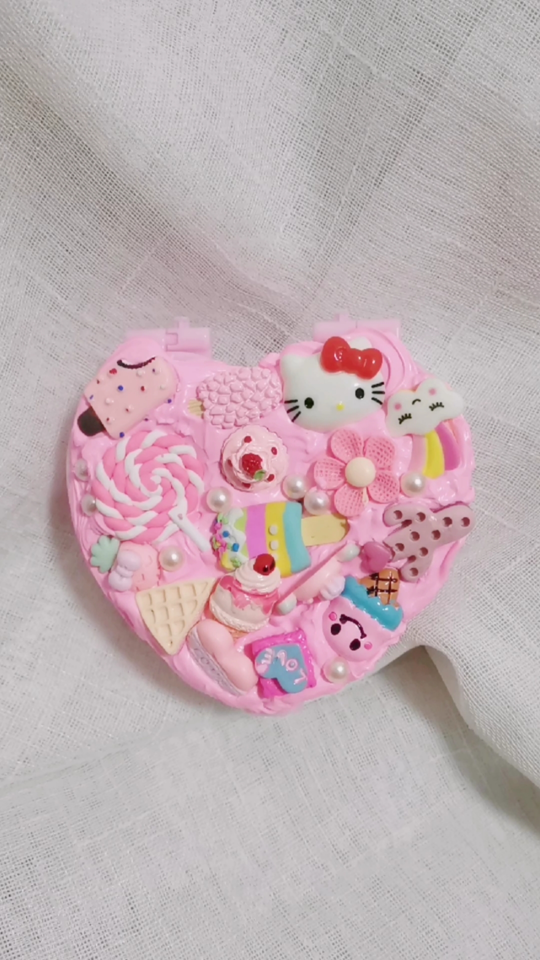 手工制作自制首饰盒奶油胶装饰一下粉色可爱卡通收纳盒-度小视