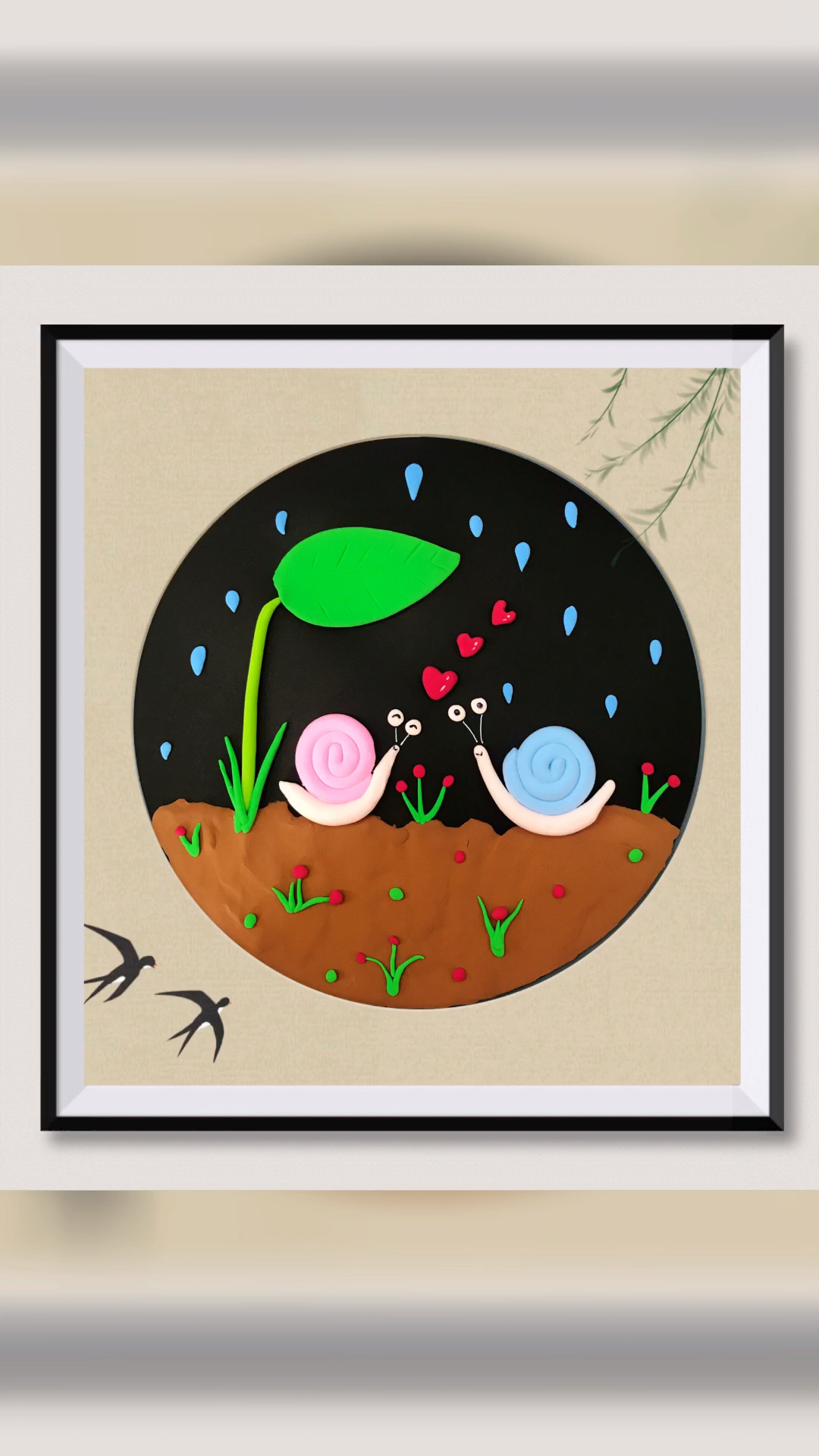 创意手工用粘土做一下小蜗牛的贴画