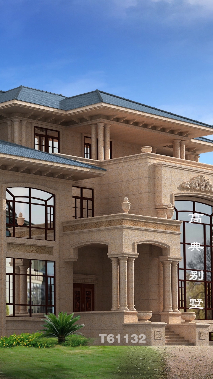 经典欧式石材别墅外观图,传统欧式贵族范