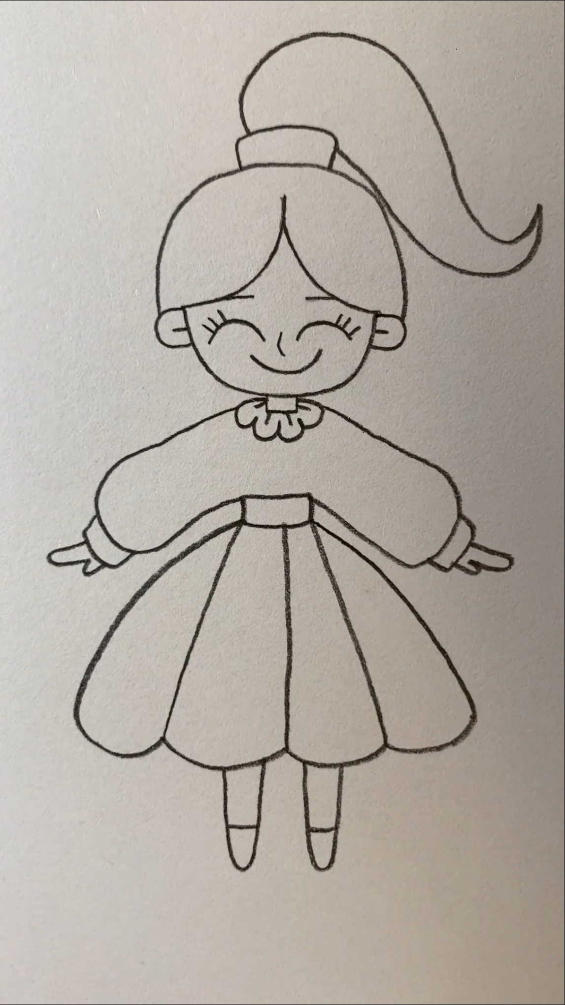 开心快乐的马尾辫女孩画法