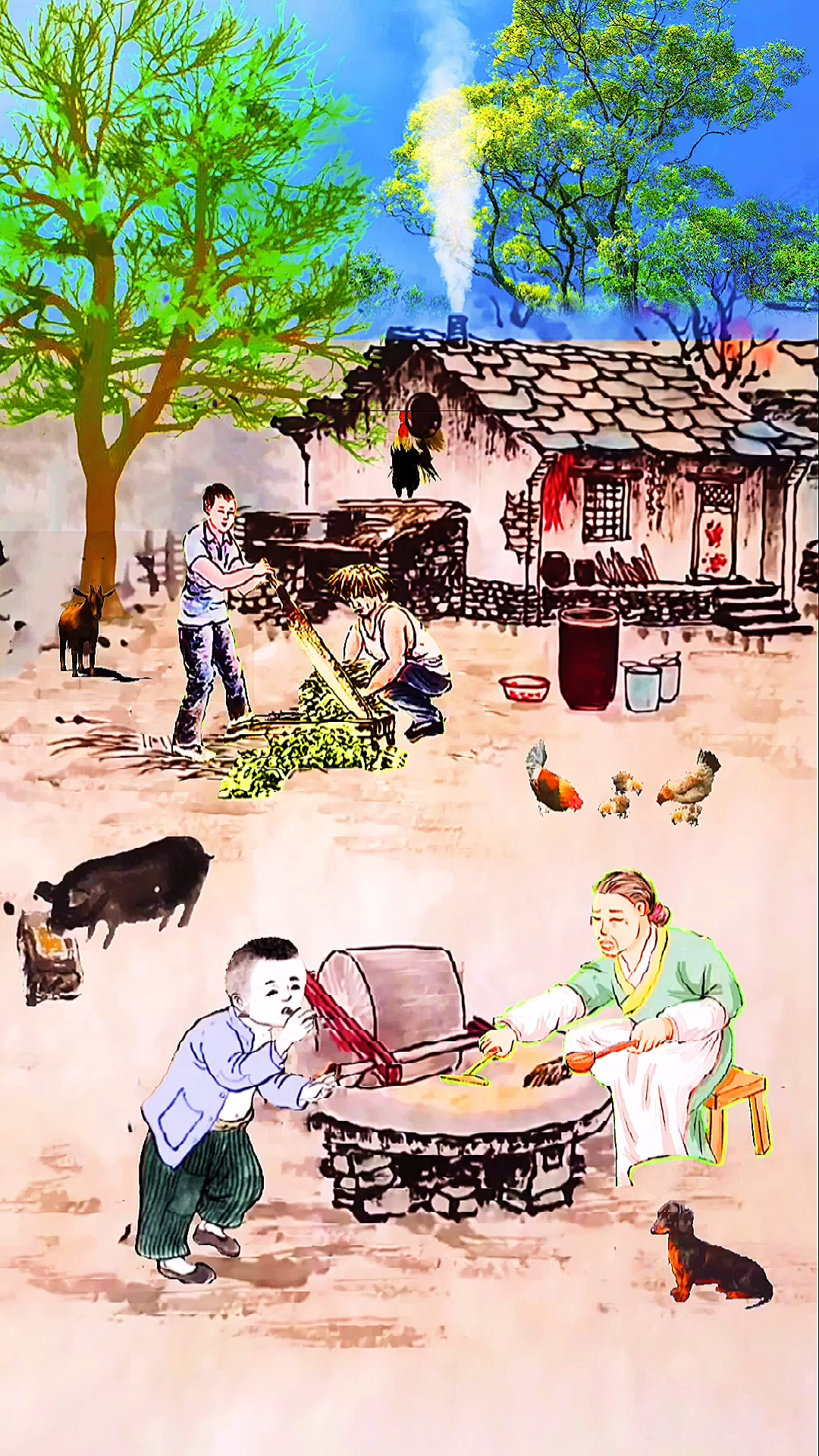 原创#鸟鸣枝头犬吠山,炊烟袅袅舍一间.