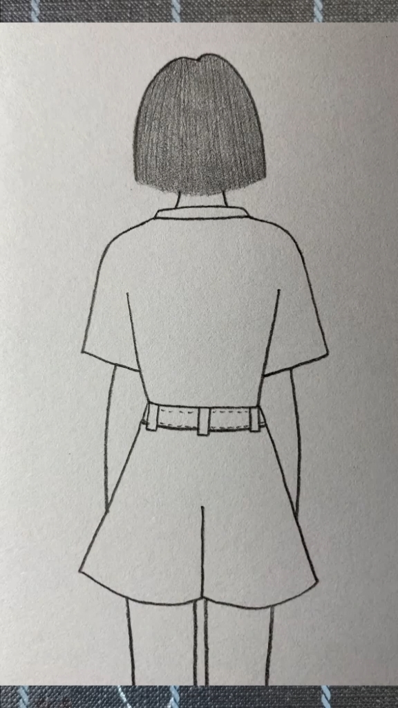 画孤单女孩短发背影