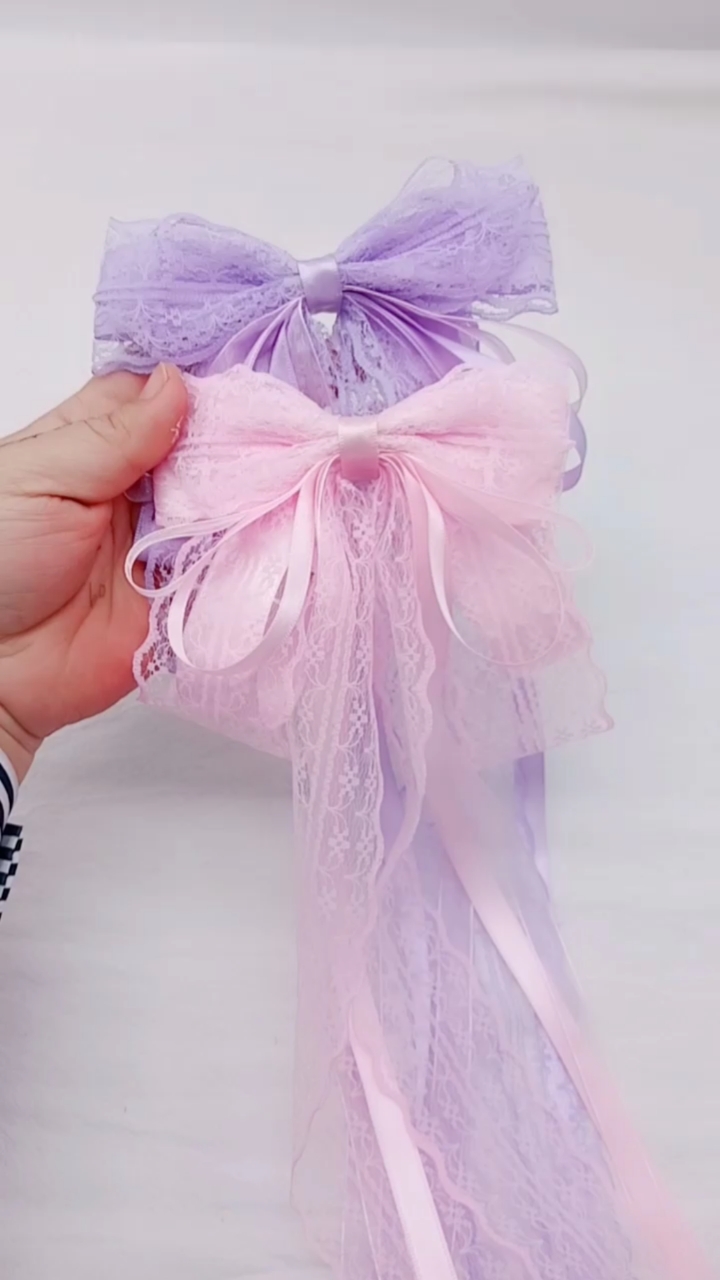 手工发饰#自制蕾丝飘带古风发饰