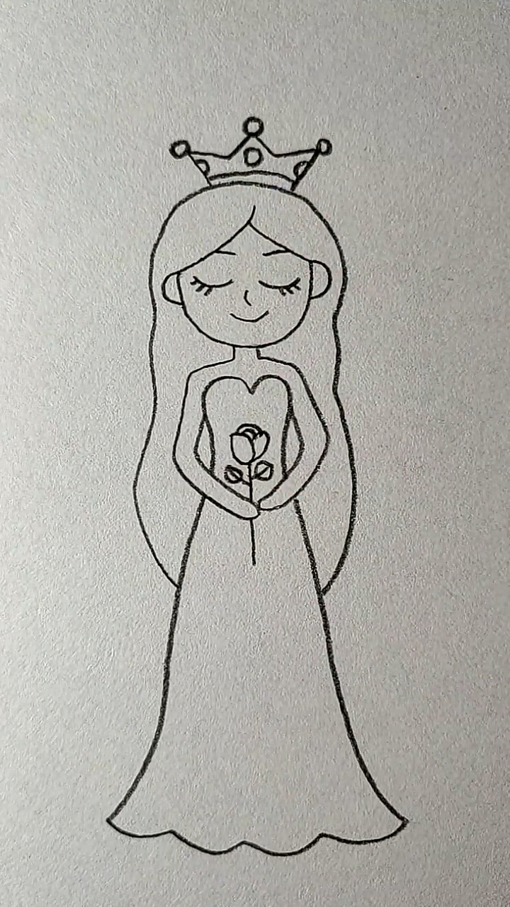 简笔画#拿着玫瑰花的美丽公主-度小视