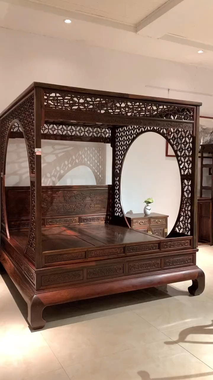 古典红木家具#大红酸枝架子床