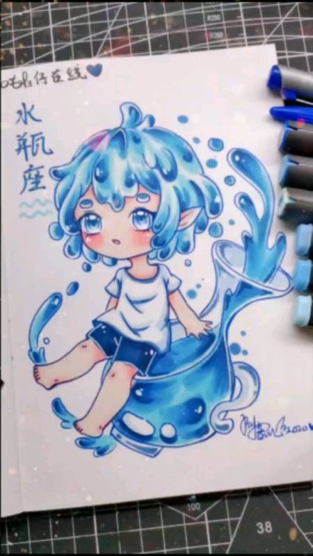 画画原来如此简单#送给水瓶座的小可爱-度小视