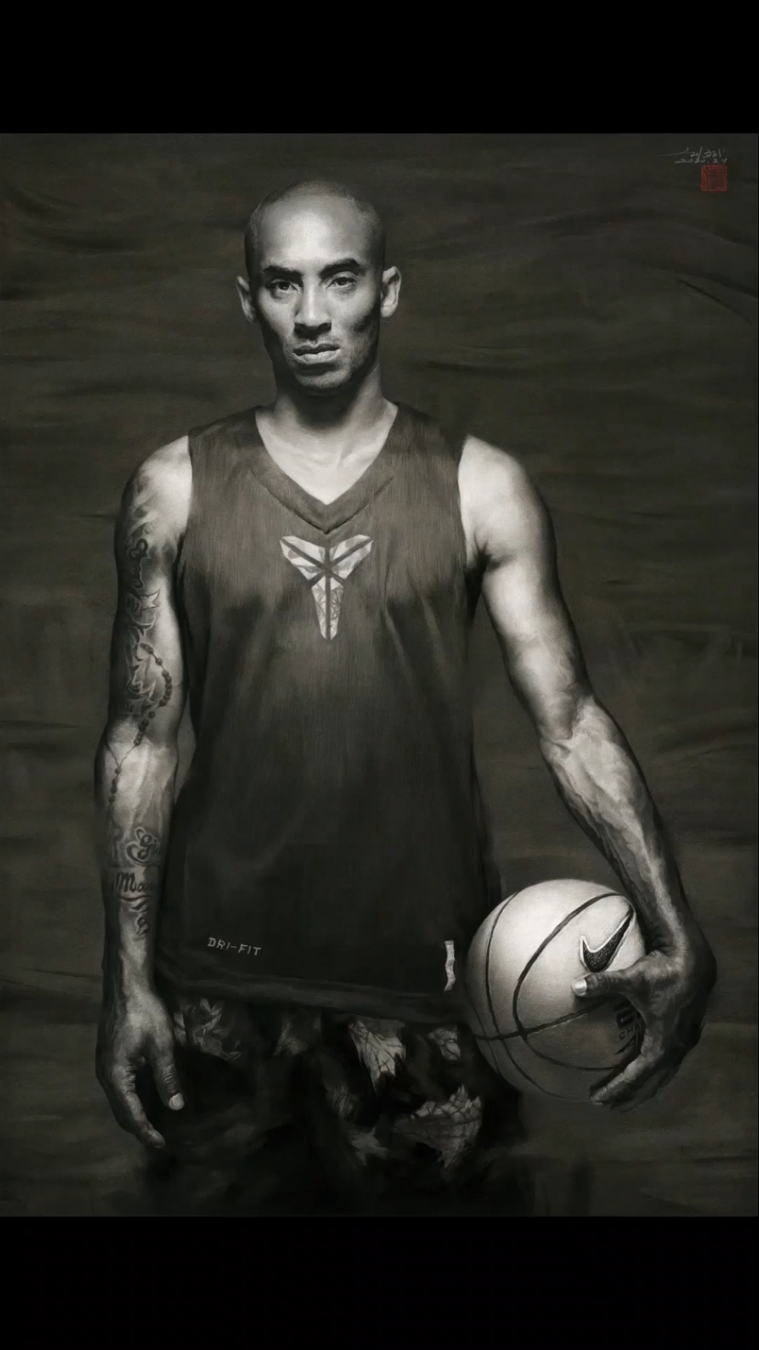 绘画#刘斌老师写实素描半身像《科比》