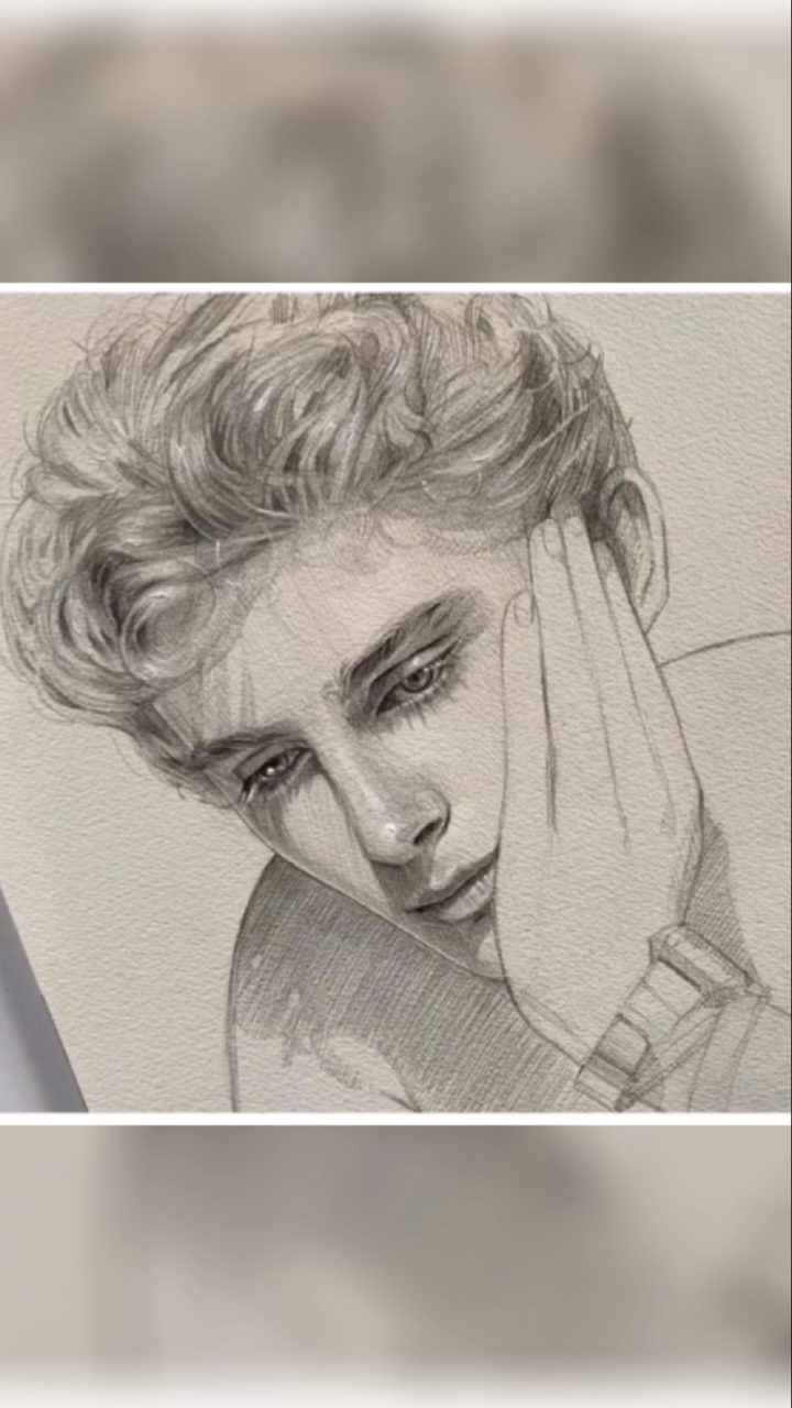 自动铅笔手绘人物素描肖像,好帅气啊!