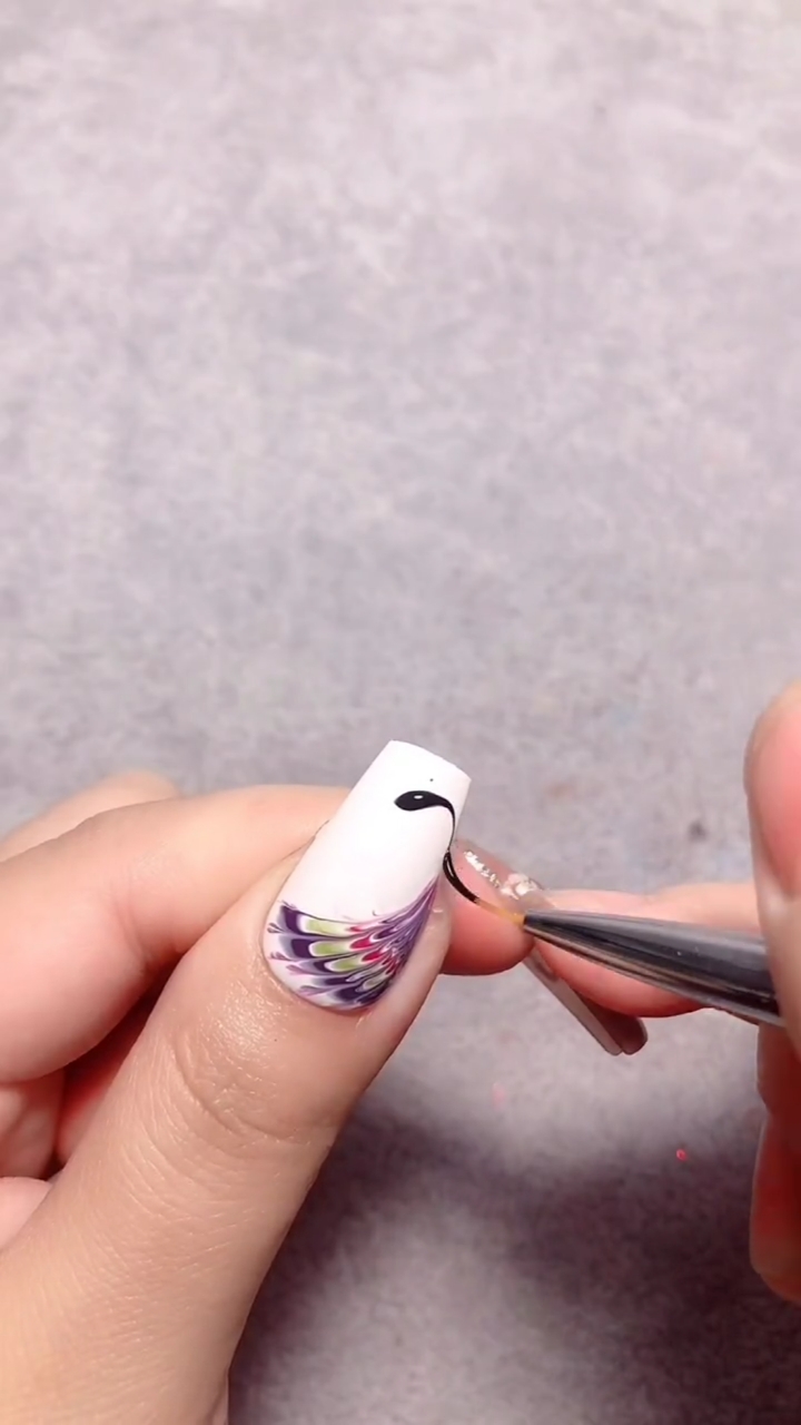 美甲#孔雀开屏拉花