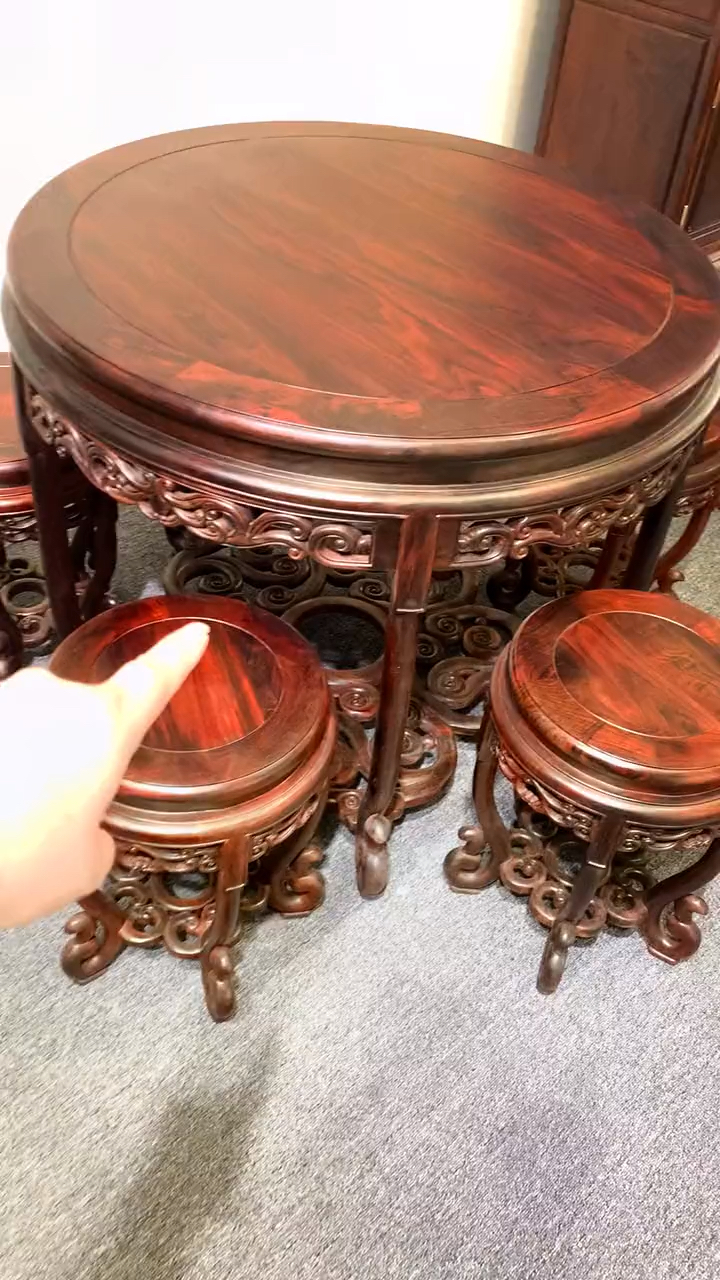 大红酸枝交趾黄檀#大红酸枝老料五子登科休闲桌