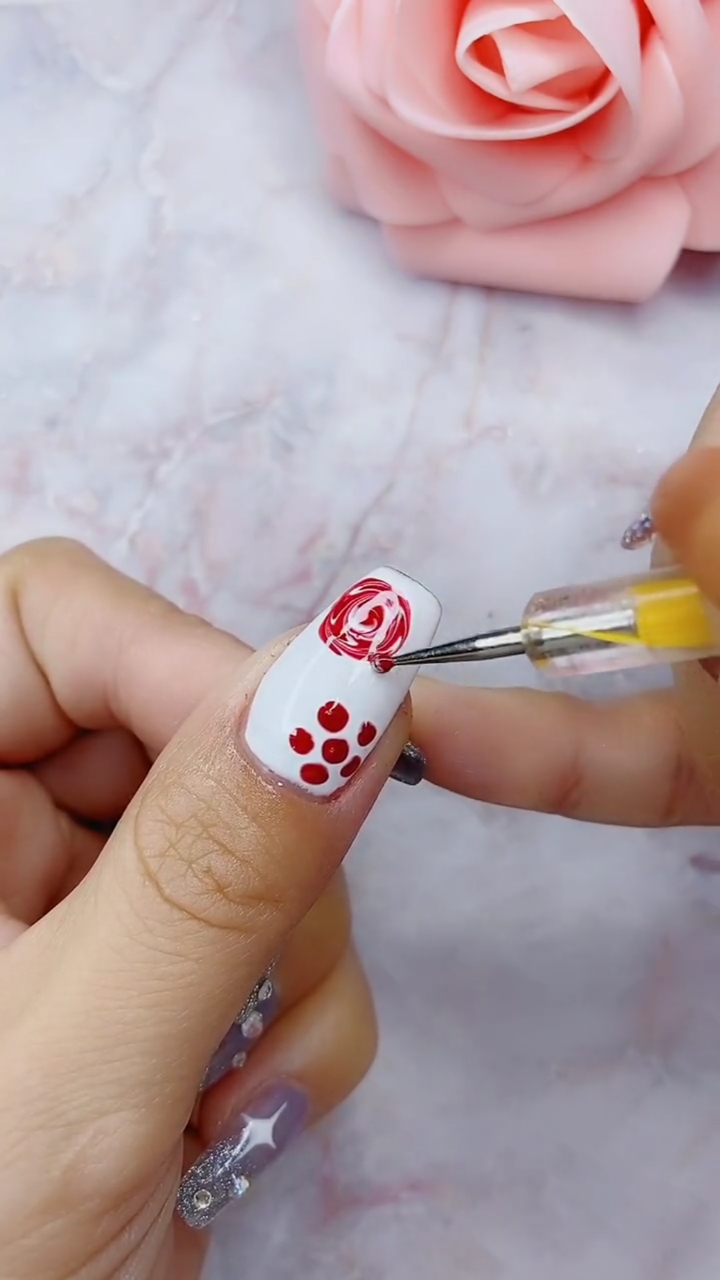 美甲#点珠笔转出玫瑰花
