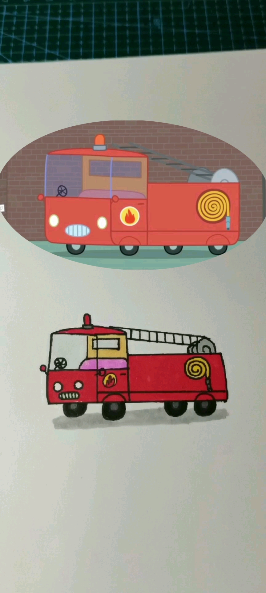 全民最牛手艺人#小猪佩奇里的消防车简笔画