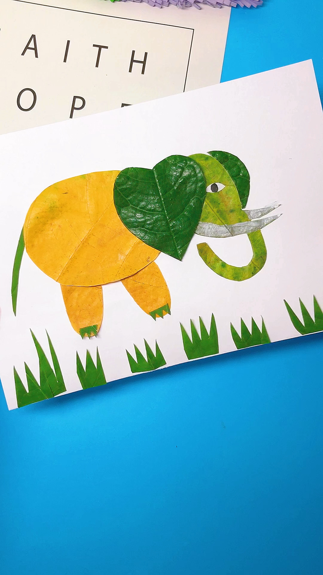 幼儿园手工#树叶贴画大象