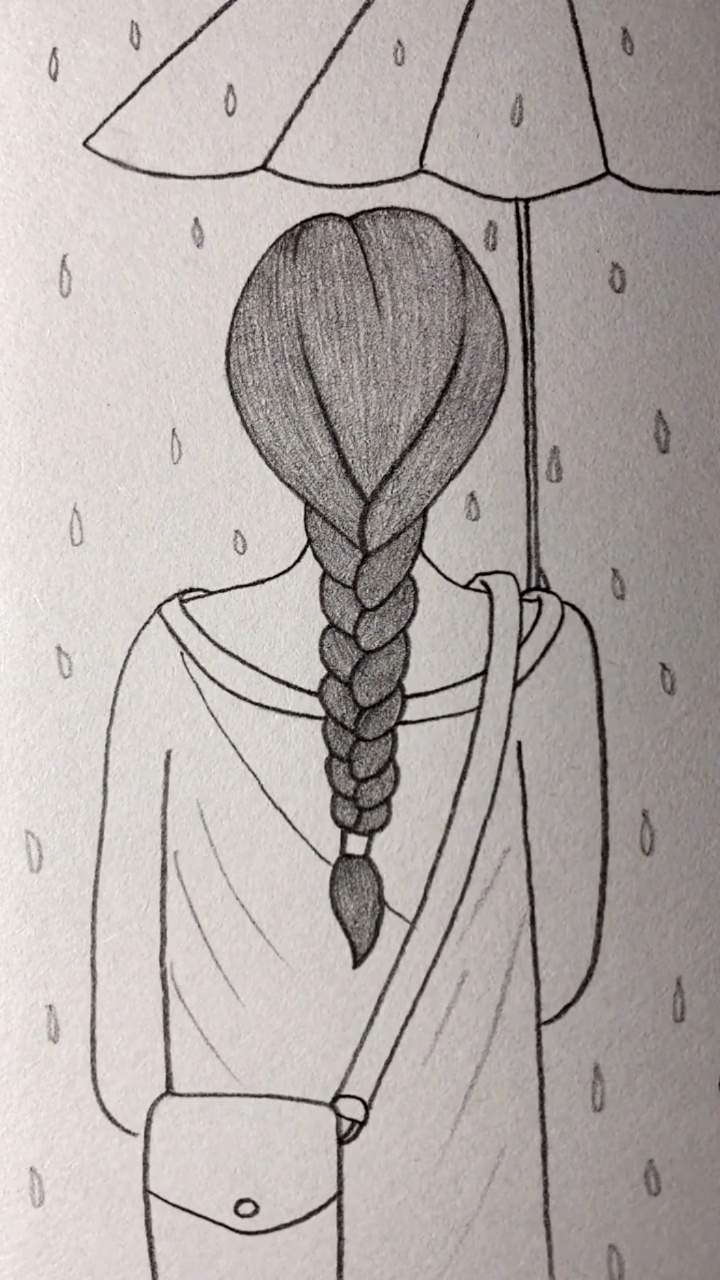 画画原来如此简单#画雨中撑伞的美女背影