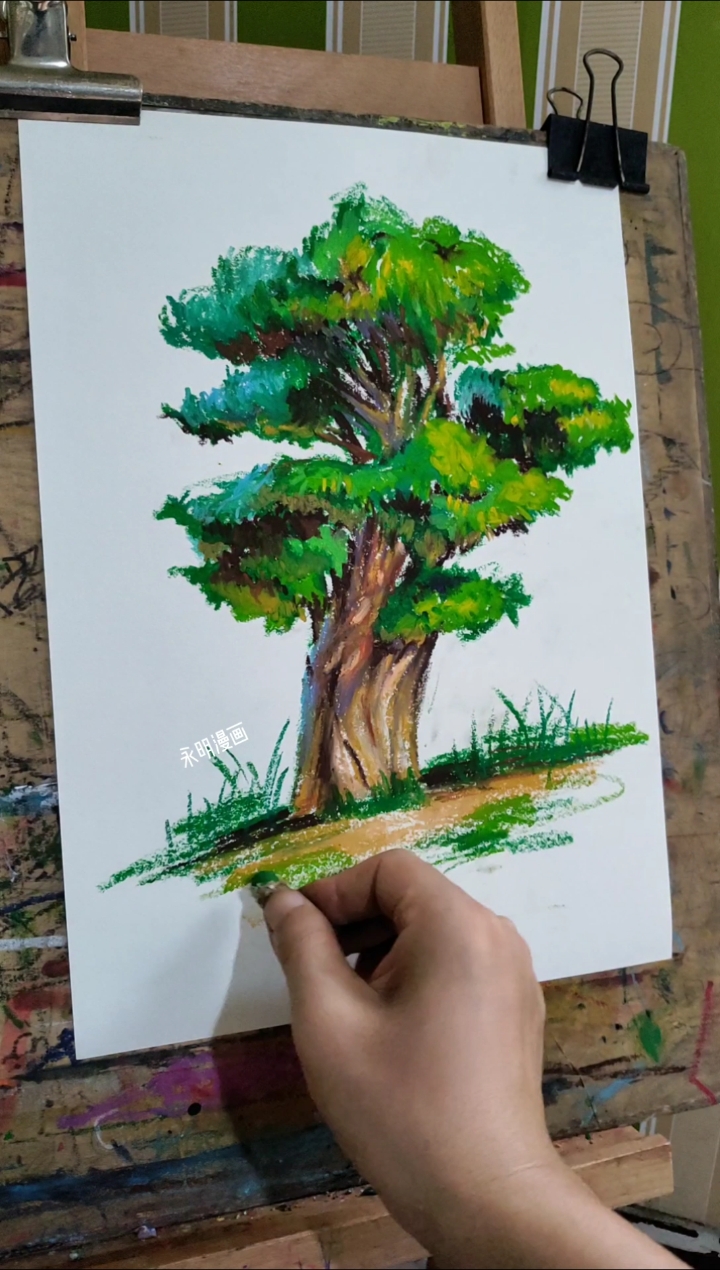油画棒树干画法图片
