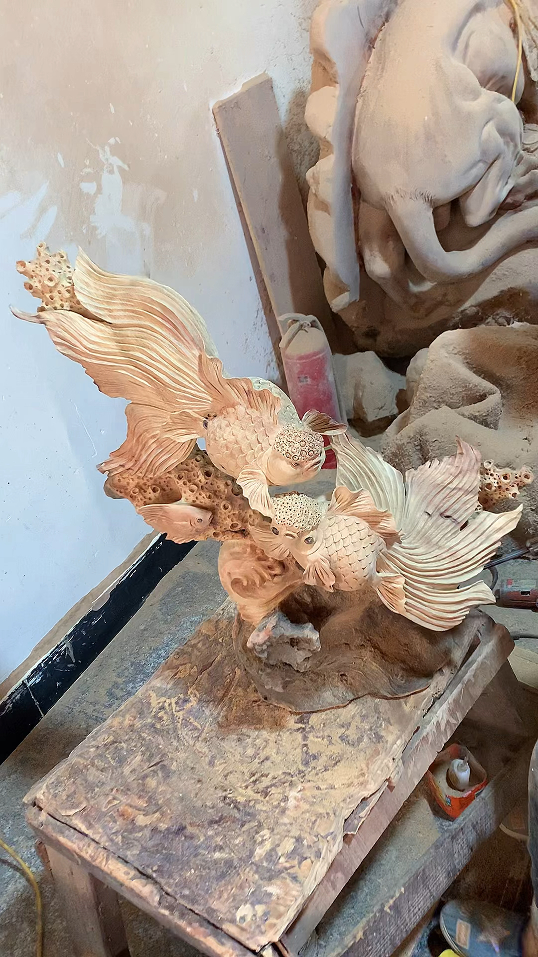 木雕制作过程#木雕金玉满堂根雕工艺品摆件