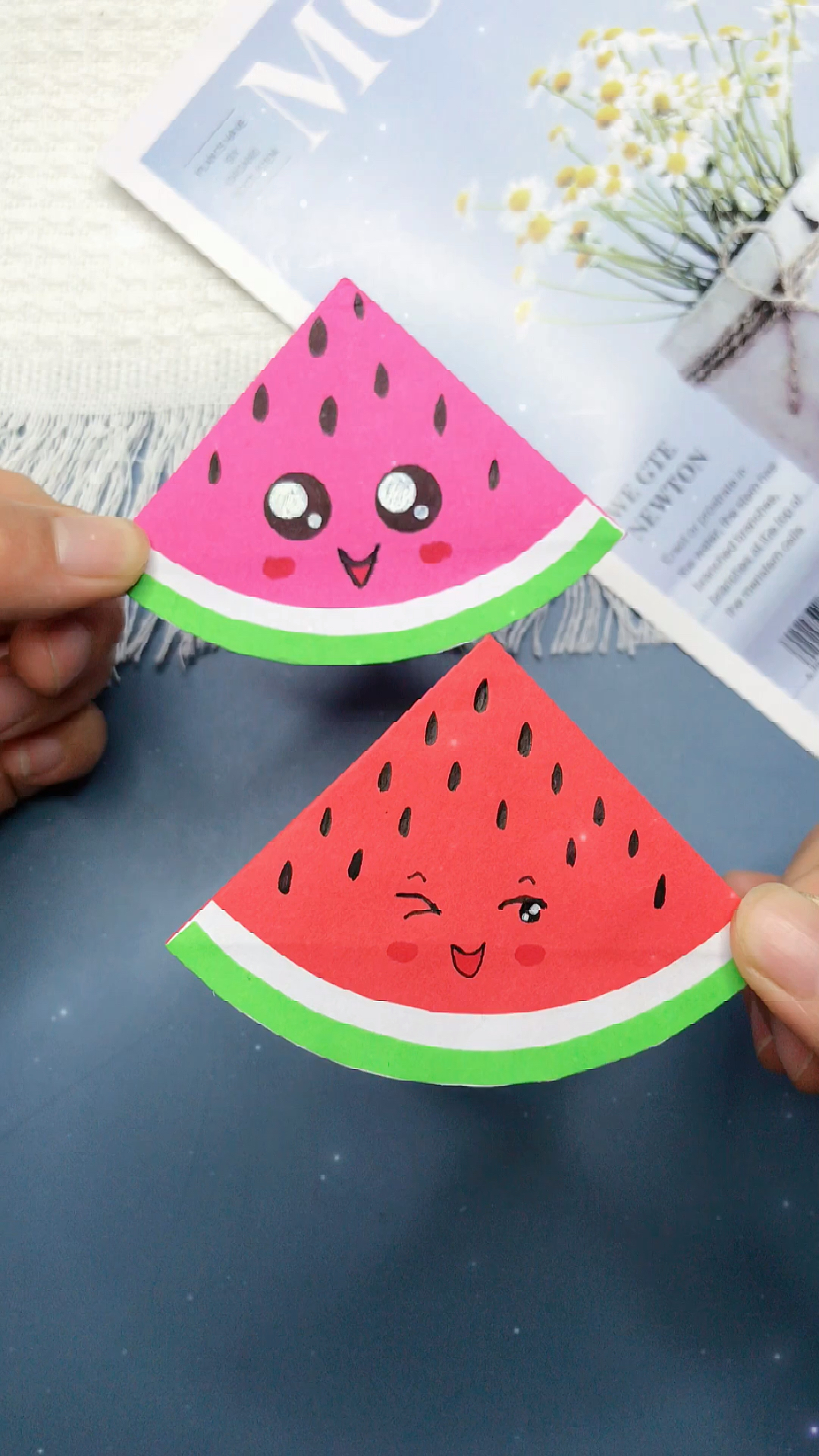 手工折纸一张正方形纸折西瓜书签