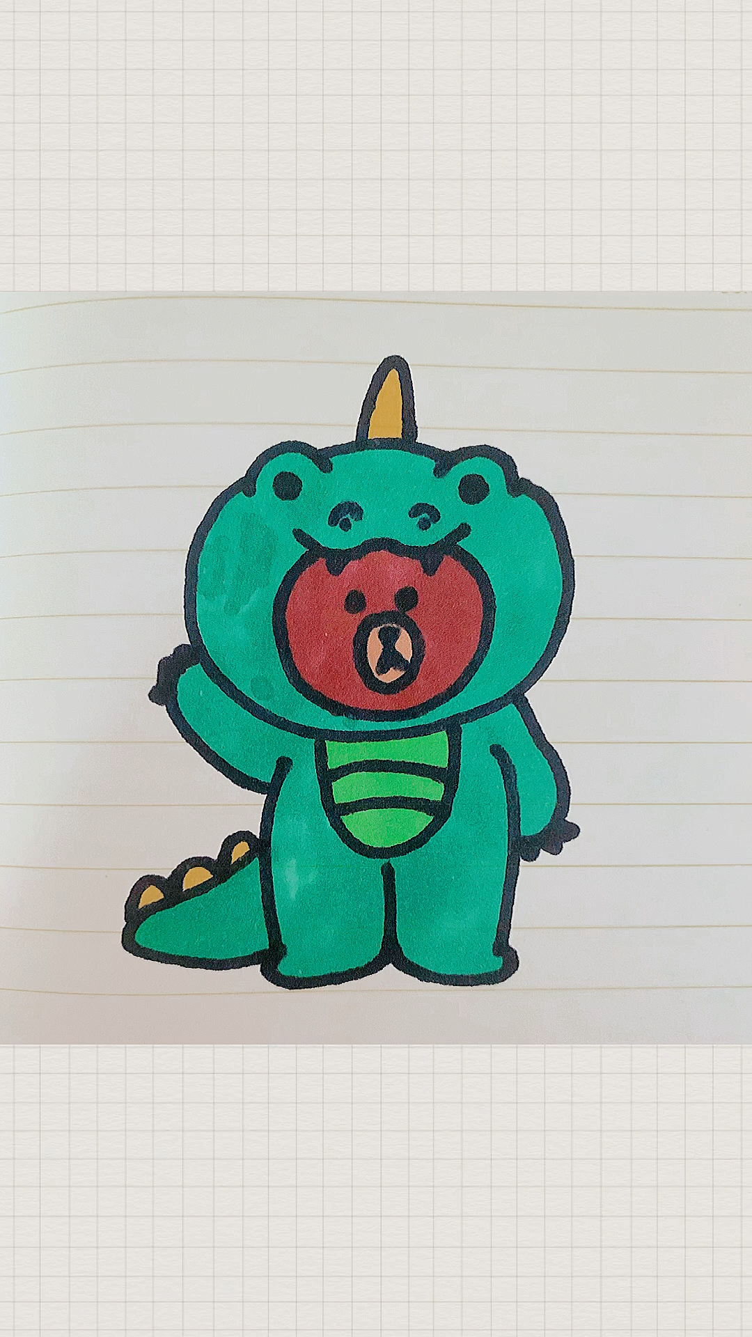 简笔画#可爱恐龙服布朗熊简笔画