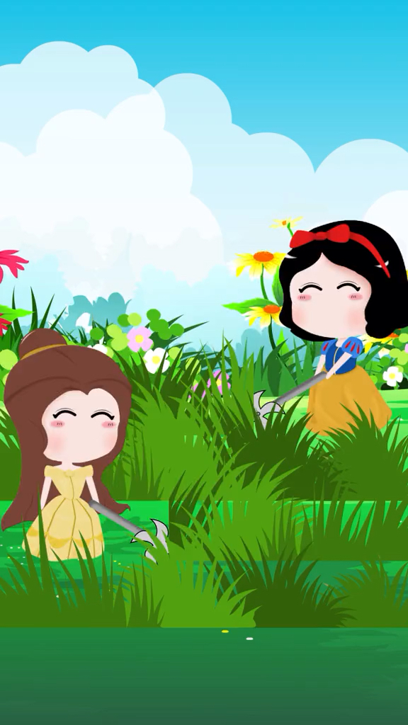 动漫#白雪和贝儿一起割草