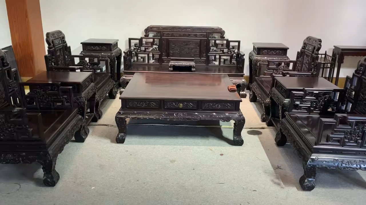小叶紫檀#印度小叶紫檀(檀香紫檀)象头沙发十一件套,高油密老料,超多