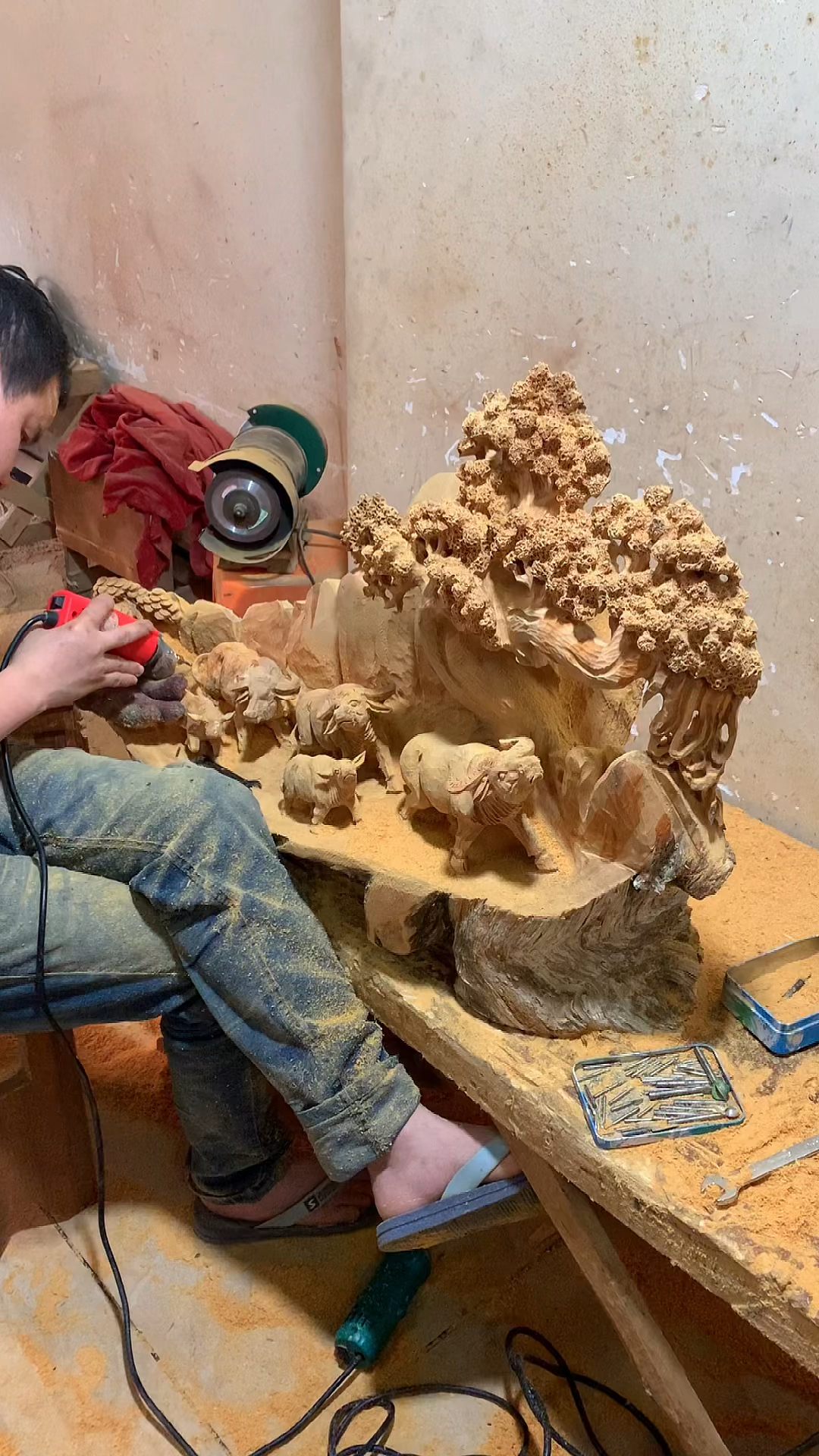 福州木雕木雕五牛图根雕五牛纳福工艺品家居装饰品摆件