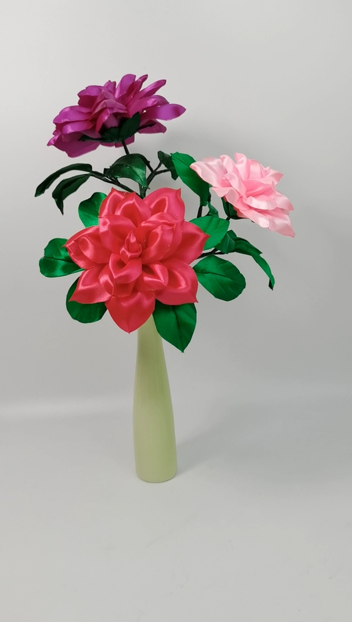丝带手工花#这款丝带月季花做的如何